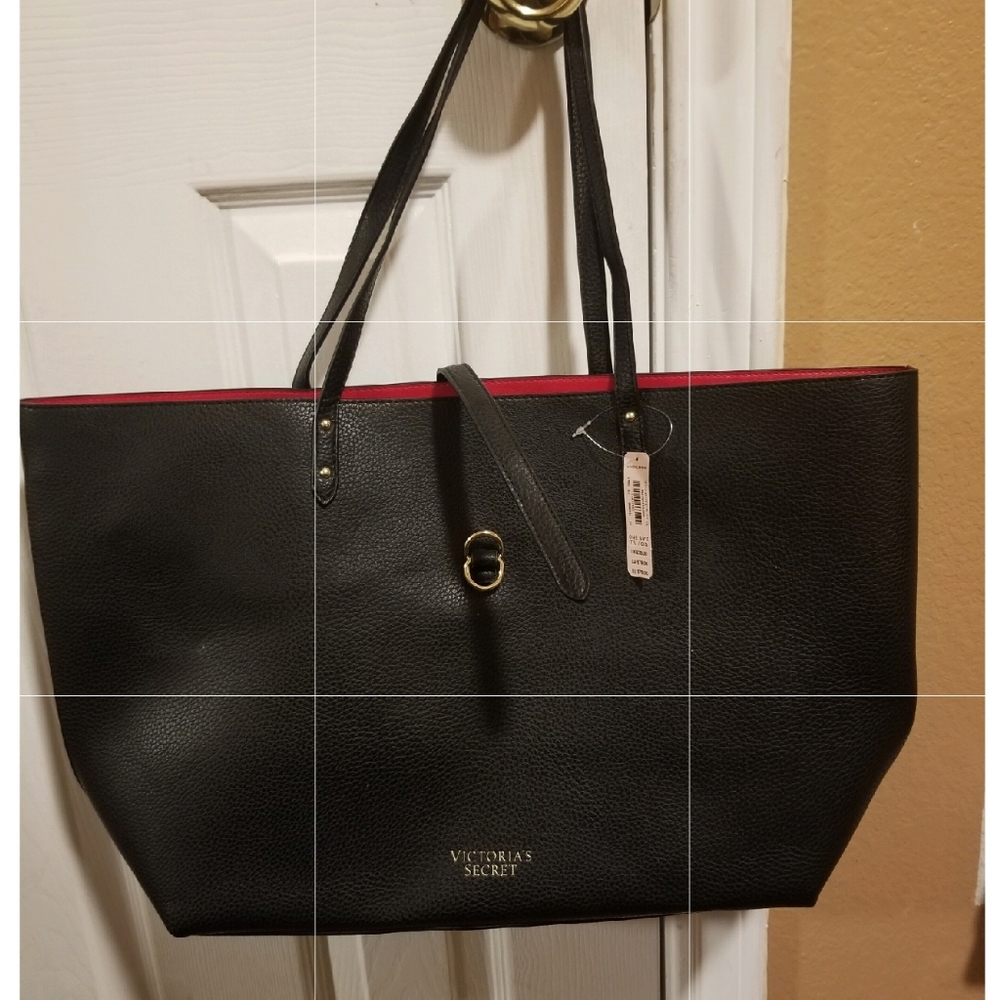 Victoria Secret black leather tote